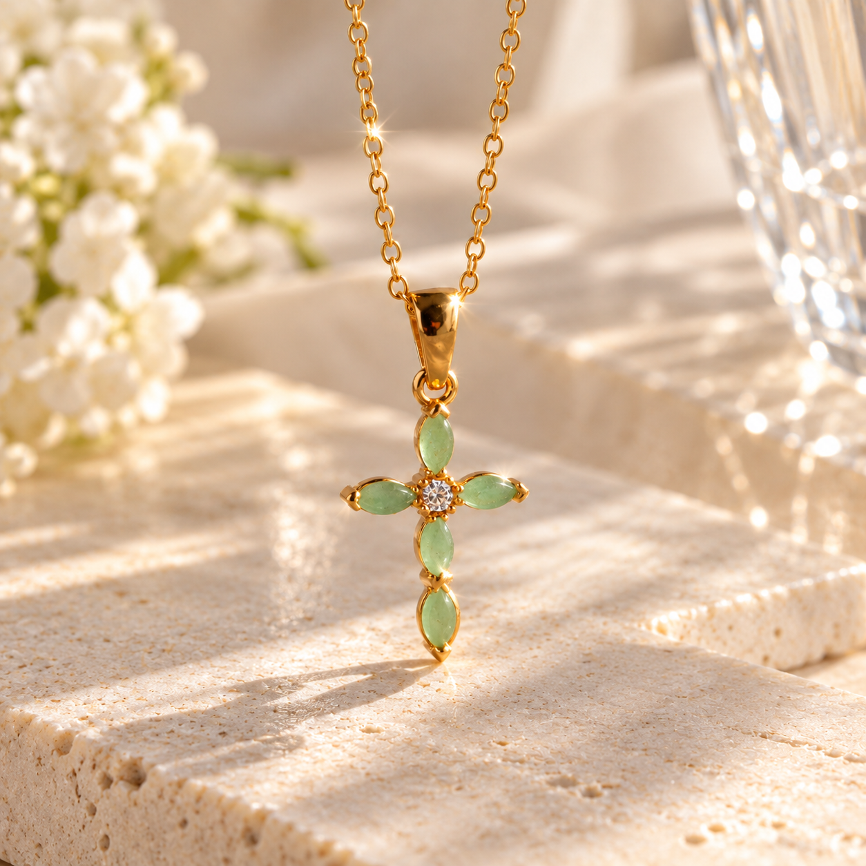 Green Jade Cross Pendant Necklace