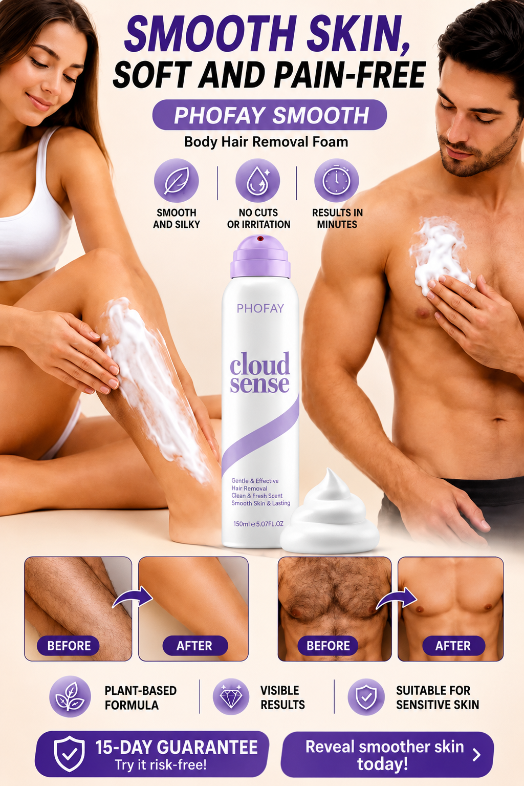 Pain-Free Hair Removal — Spray & Cream for Silky-Smooth Skin