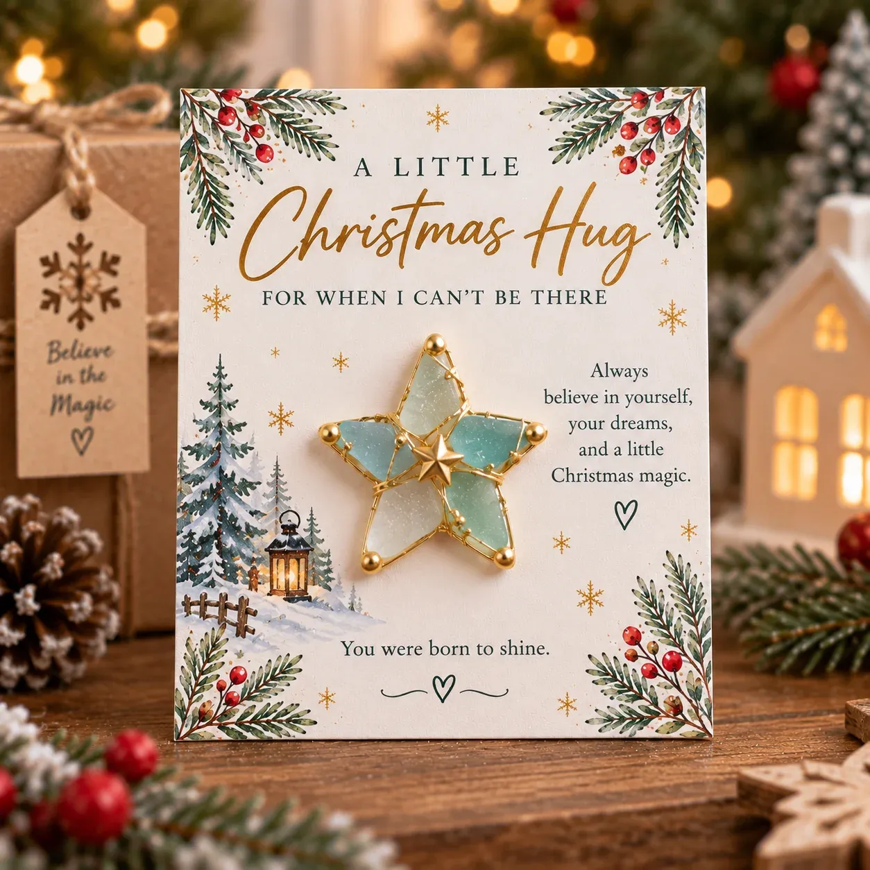 🎄 A Little Christmas Hug Keepsake Card | Removable Handmade Sea Glass Charm in 6 Heartwarming Designs ❤️