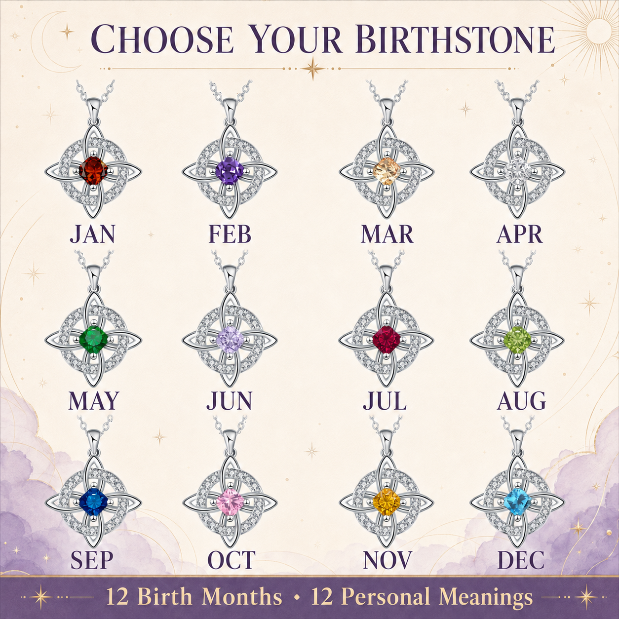 Mystical Birthstone Witches Knot Necklace🔮💞A Personal Symbol of Protection, Intuition & Inner Peace