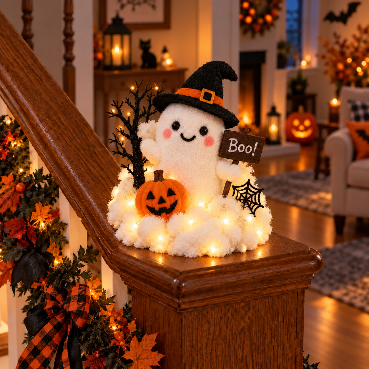 ⏳ Last Day 70% OFF – 👻 Glowing Ghost Staircase Decor | 5 Playful Halloween Characters for Railings, Mantels & Entryways 🎃