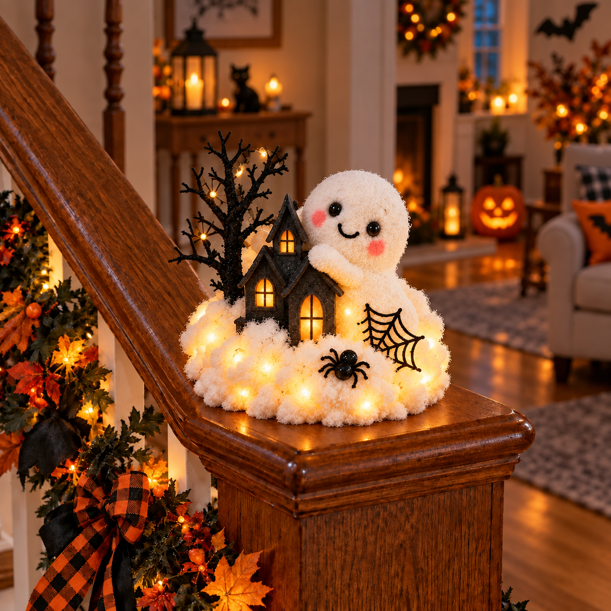 ⏳ Last Day 70% OFF – 👻 Glowing Ghost Staircase Decor | 5 Playful Halloween Characters for Railings, Mantels & Entryways 🎃