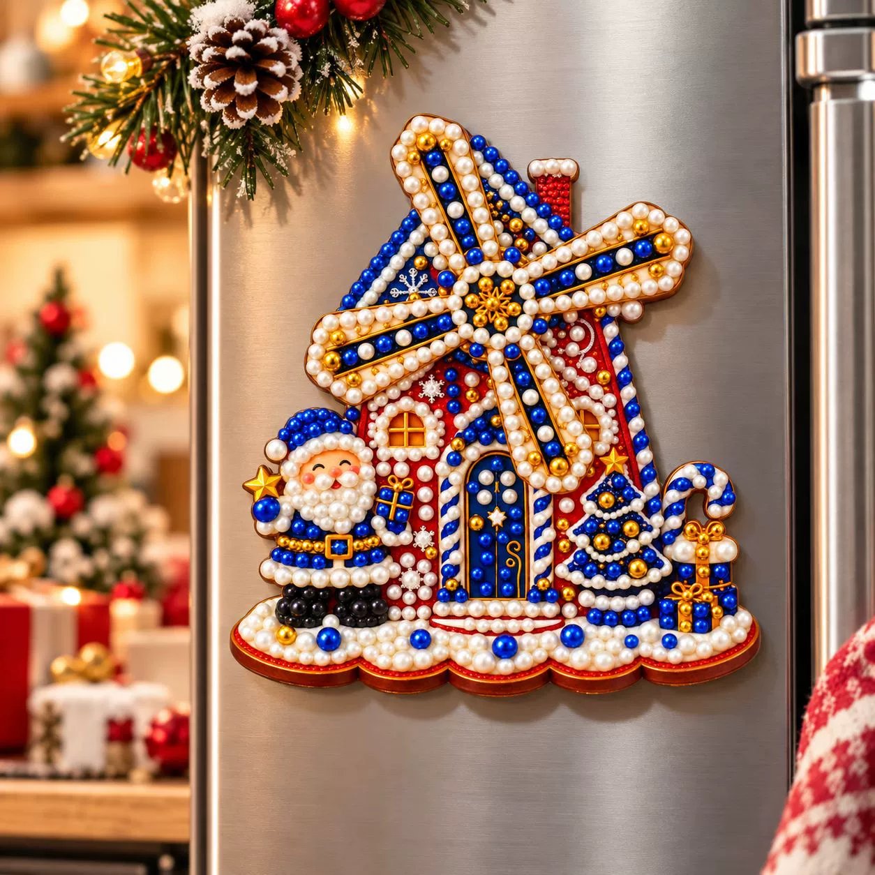 🎄 Wooden Christmas windmill decoration with rotating sails – 4 festive designs