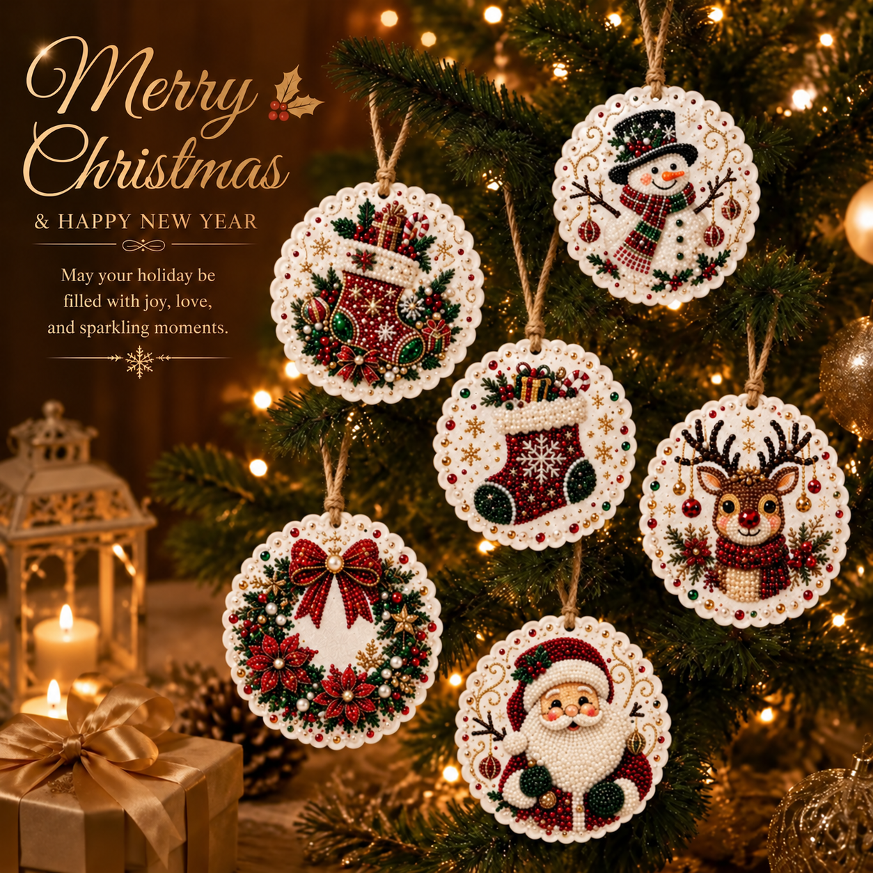 🎄6Pcs Christmas DIY Diamond Painting Ornaments Kit