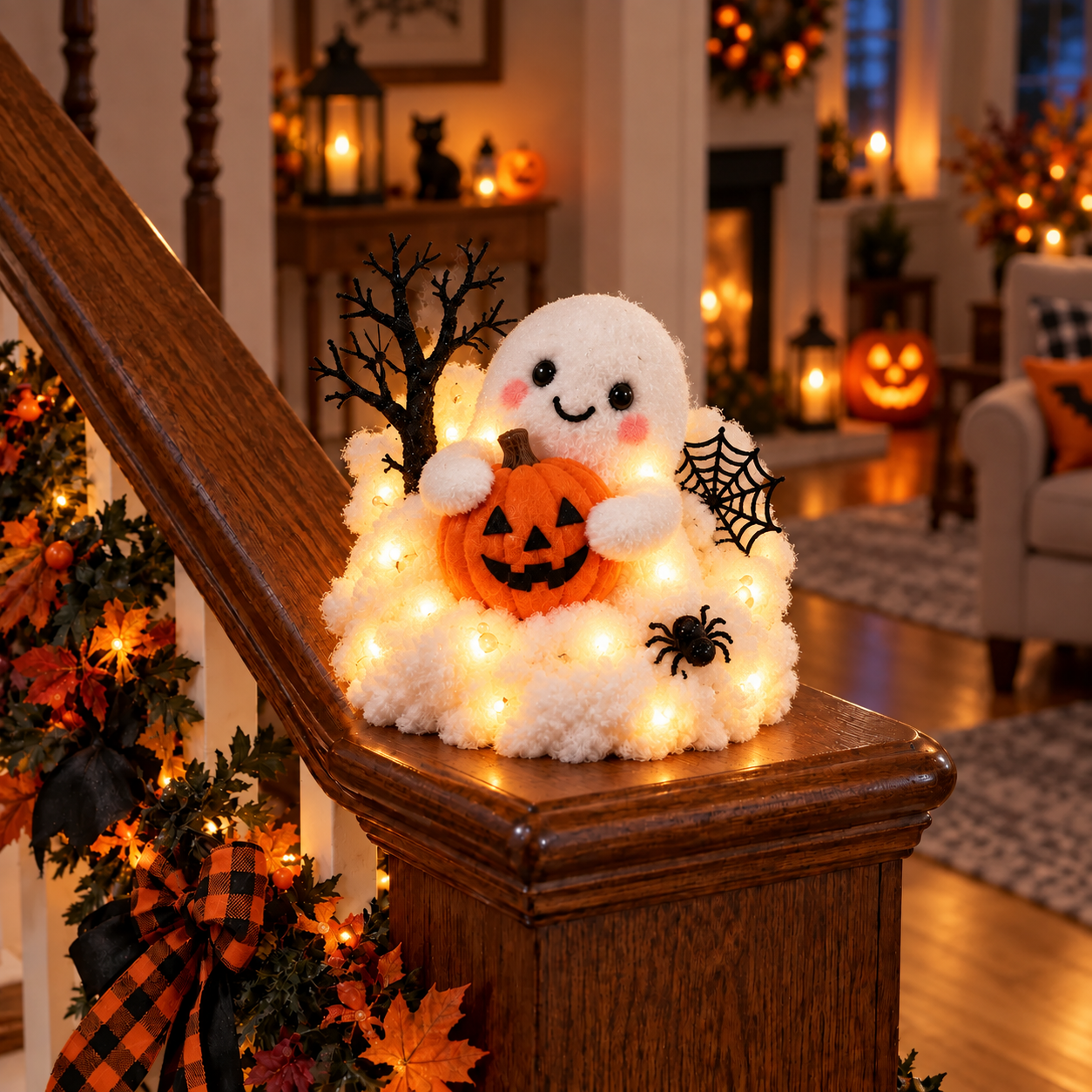 ⏳ Last Day 70% OFF – 👻 Glowing Ghost Staircase Decor | 5 Playful Halloween Characters for Railings, Mantels & Entryways 🎃