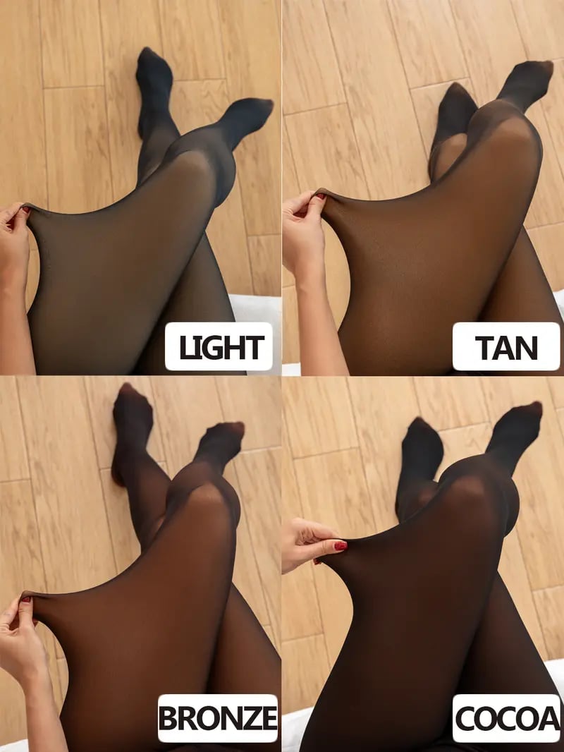 One-Seam Magic Fleece Lined Tights - Fake Translucent Winter Thermal Leggings (4 Shades)
