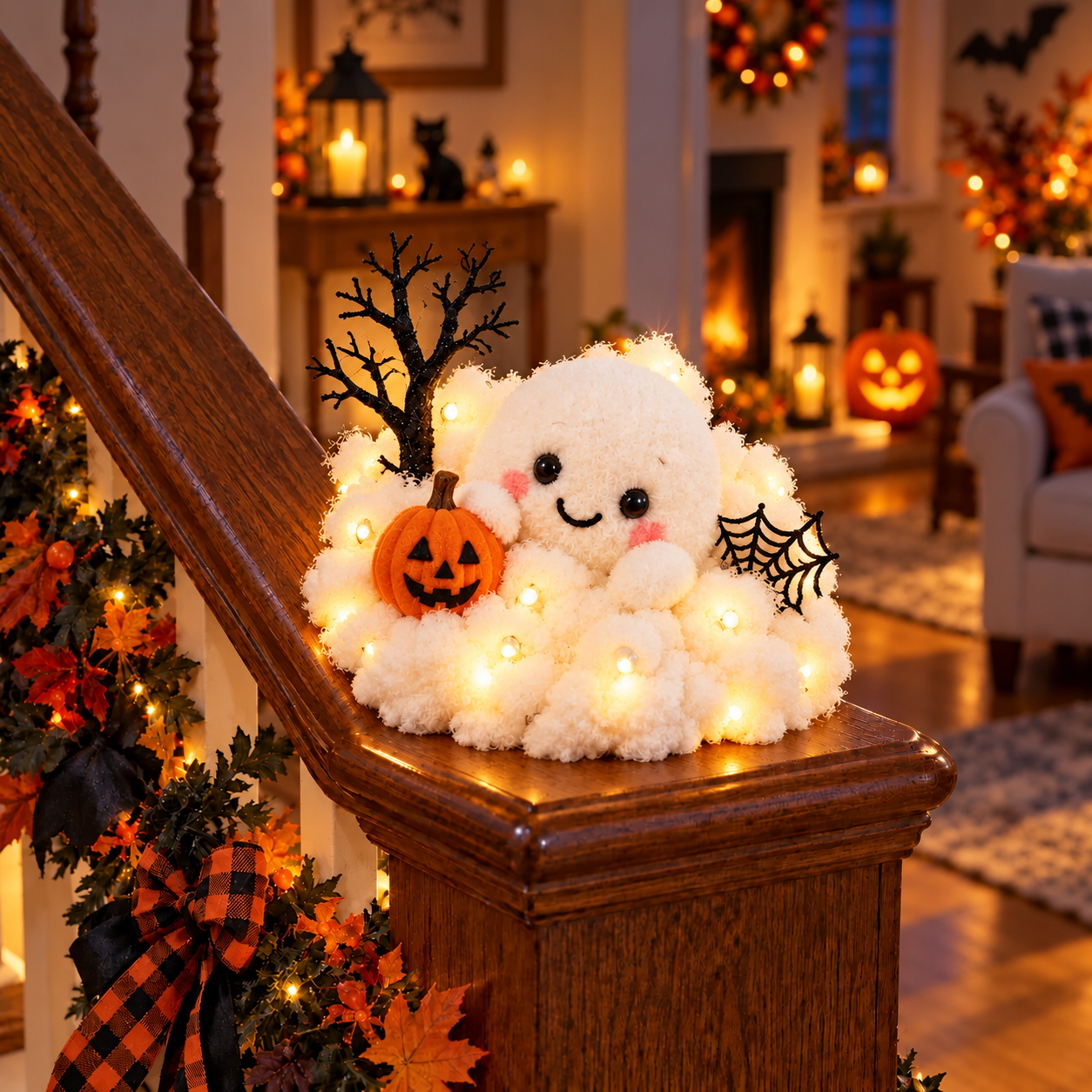⏳ Last Day 70% OFF – 👻 Glowing Ghost Staircase Decor | 5 Playful Halloween Characters for Railings, Mantels & Entryways 🎃