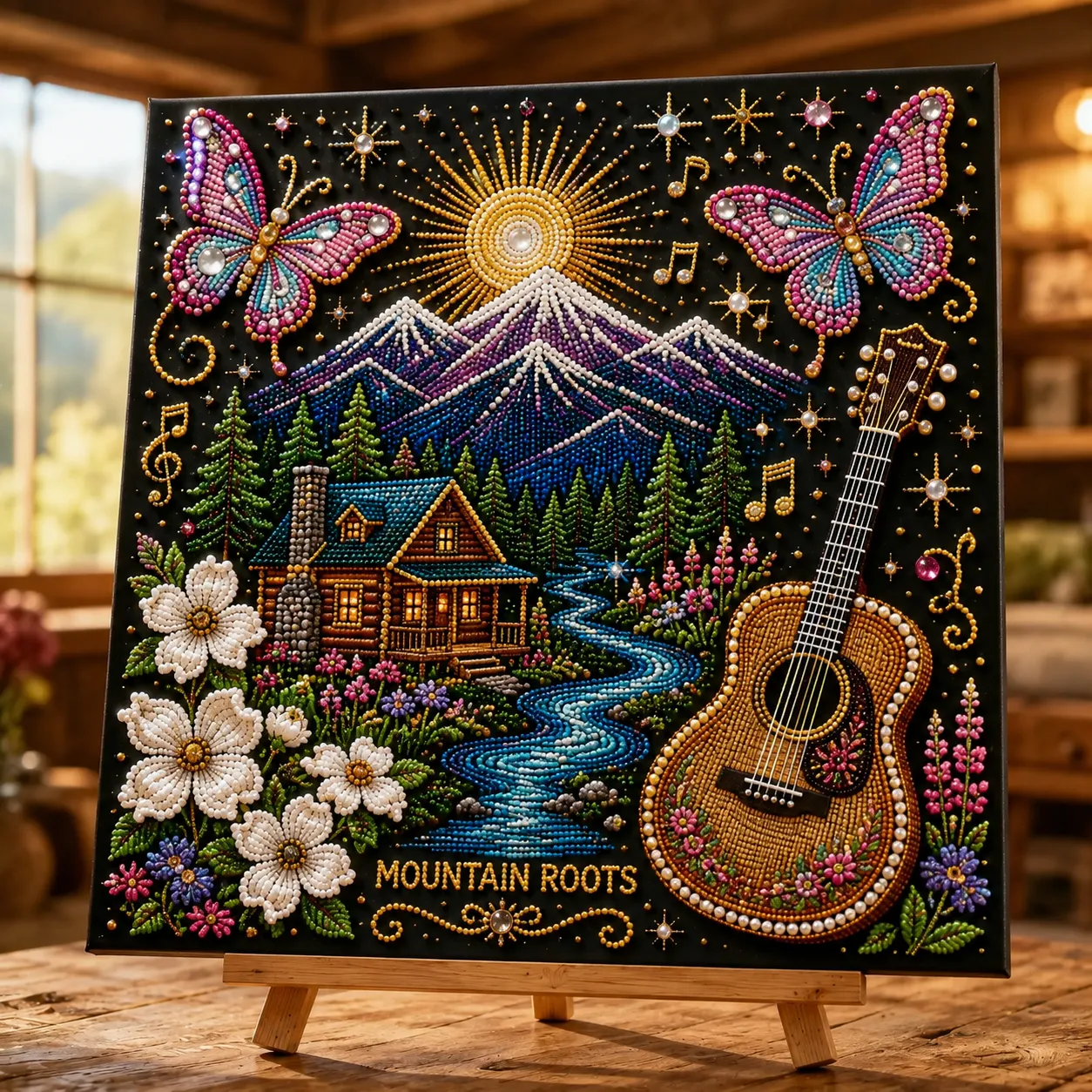 🎤 Premium 3D Pearl Country Music Tribute Art Kit | Luxury Flocked Canvas with Scratch-Resistant Non-Fading Acrylic Resin Pearls & Faceted Drills DIY Keepsake Decor 💎✨
