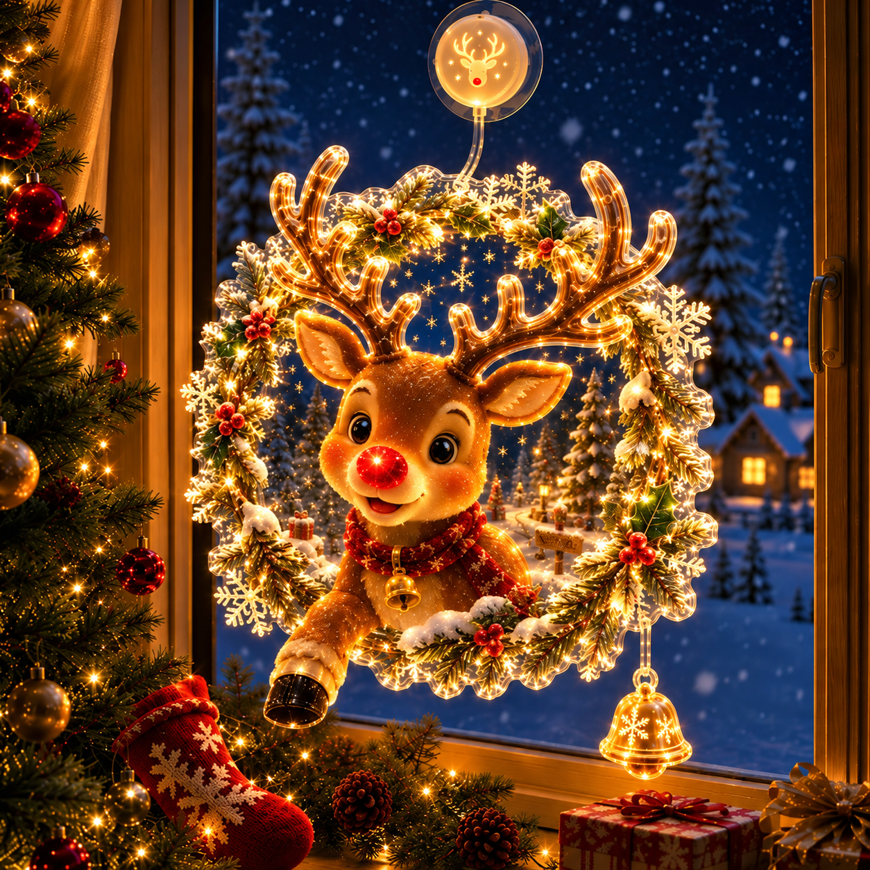 ✈️Last Day 70% OFF✨🎄Lighted Christmas Window Decoration with Suction Cup | Warm LED Window Light with Double-Layer Design & Multiple Festive Styles Flat Version✨