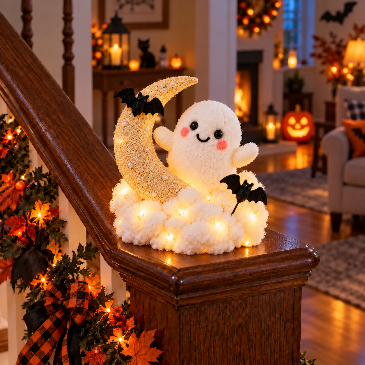 ⏳ Last Day 70% OFF – 👻 Glowing Ghost Staircase Decor | 5 Playful Halloween Characters for Railings, Mantels & Entryways 🎃