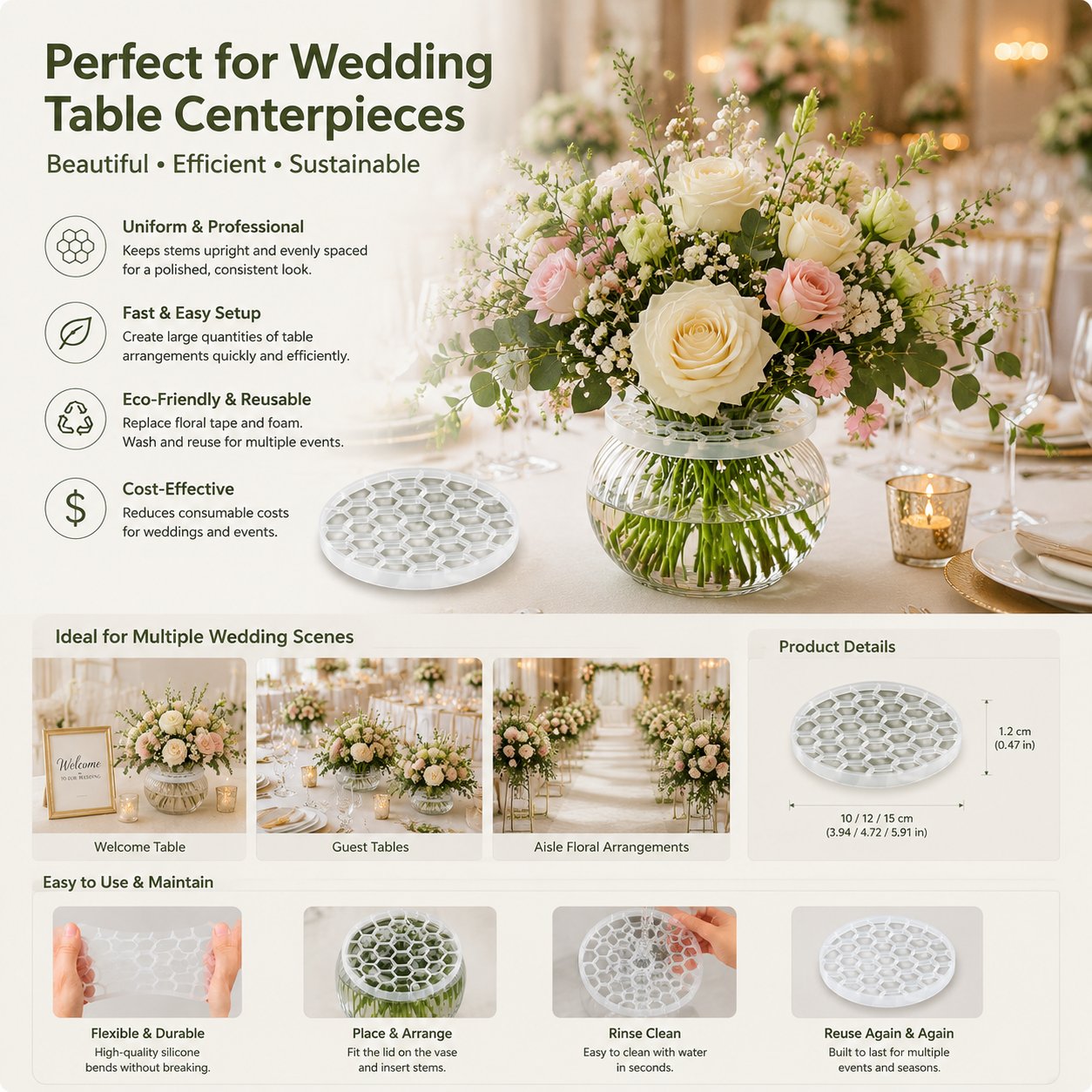Silicone Honeycomb Flower Arrangement Grid Lid