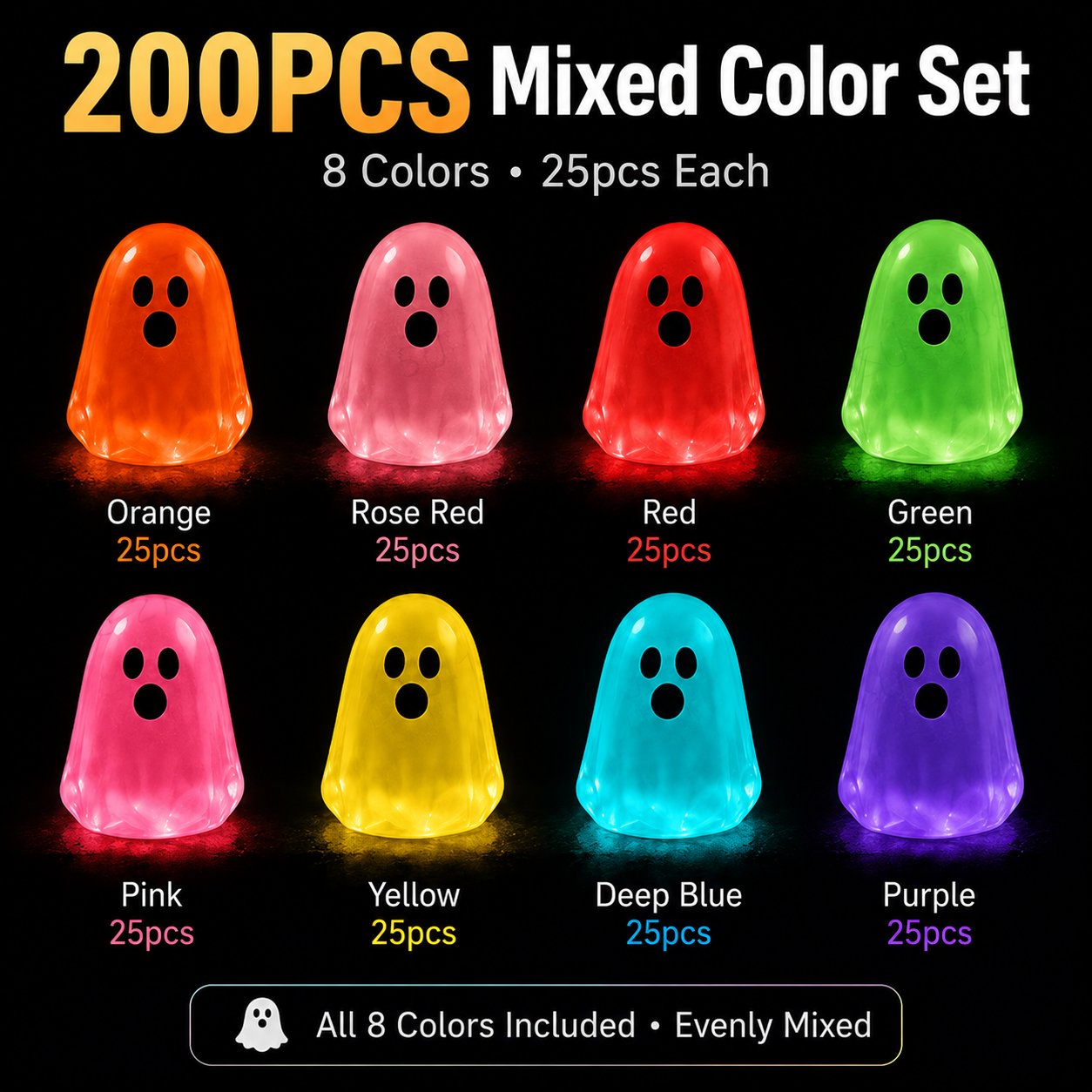💥👻 Glow-in-the-Dark Mini Ghosts – 8-Colour Halloween Mix