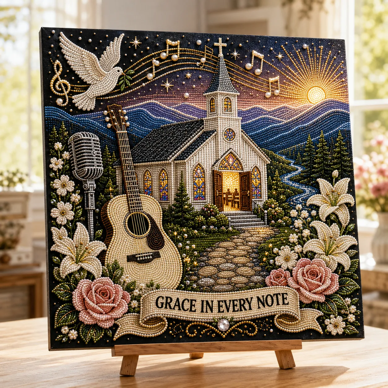 🎤 Premium 3D Pearl Country Music Tribute Art Kit | Luxury Flocked Canvas with Scratch-Resistant Non-Fading Acrylic Resin Pearls & Faceted Drills DIY Keepsake Decor 💎✨