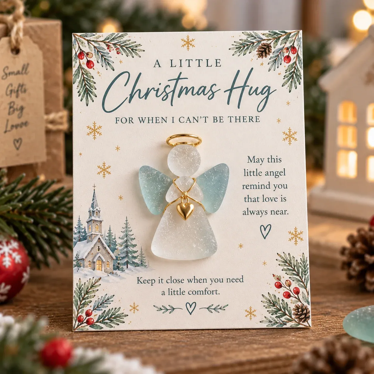 🎄 A Little Christmas Hug Keepsake Card | Removable Handmade Sea Glass Charm in 6 Heartwarming Designs ❤️