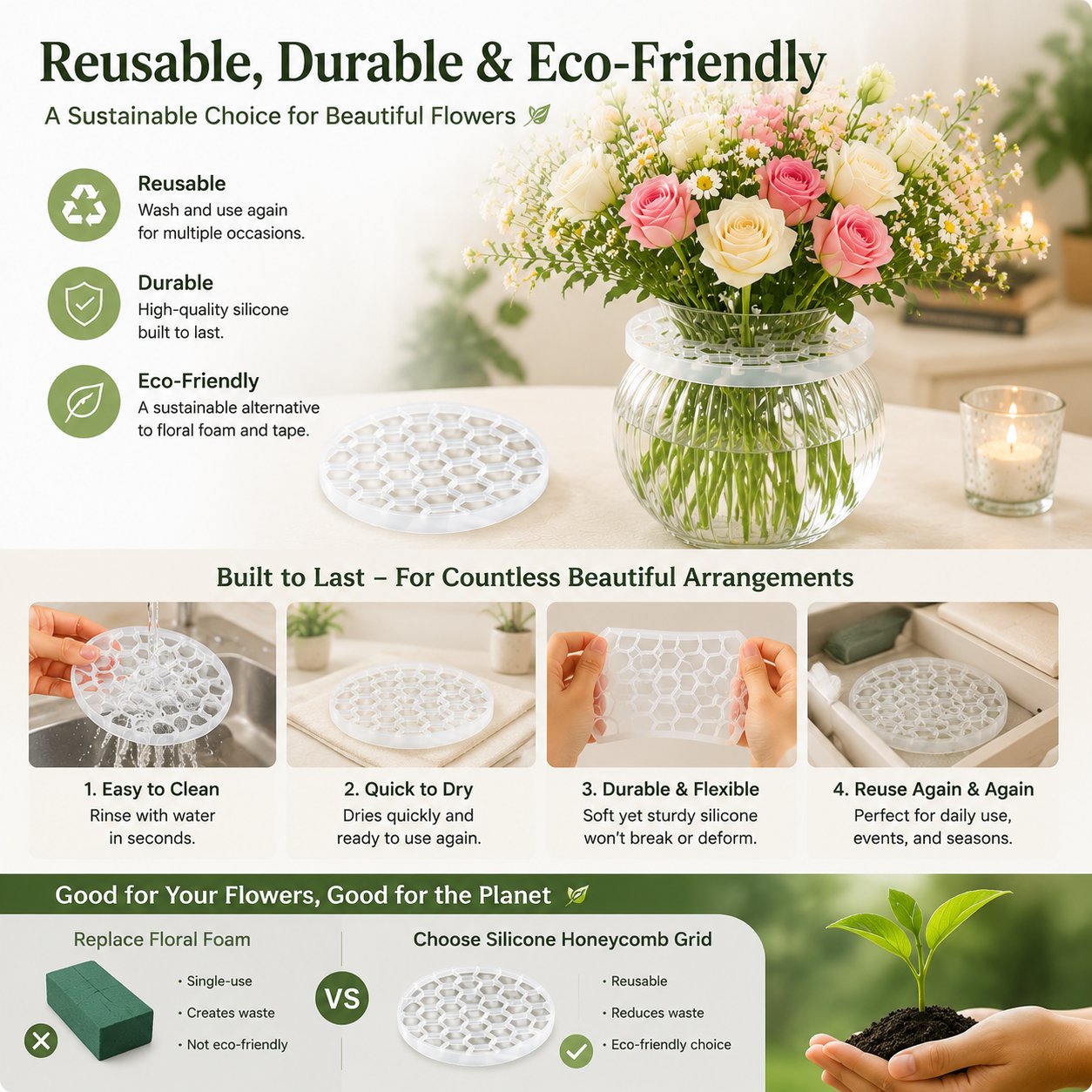 Silicone Honeycomb Flower Arrangement Grid Lid