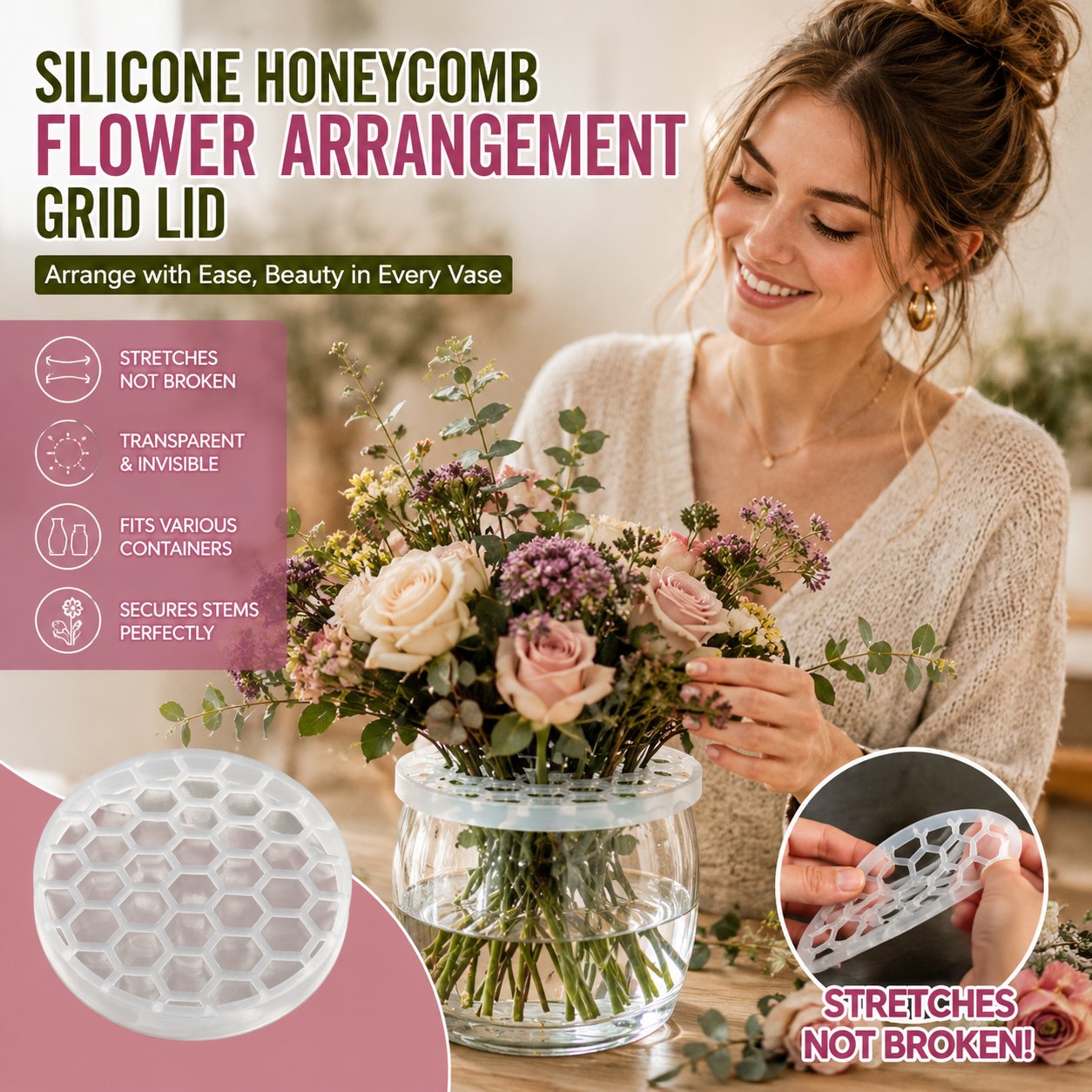 Silicone Honeycomb Flower Arrangement Grid Lid