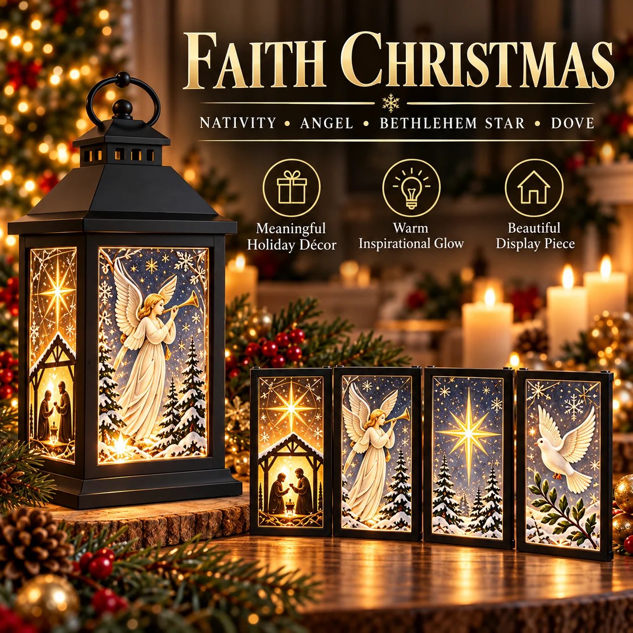 Faith Christmas interchangeable lantern panels