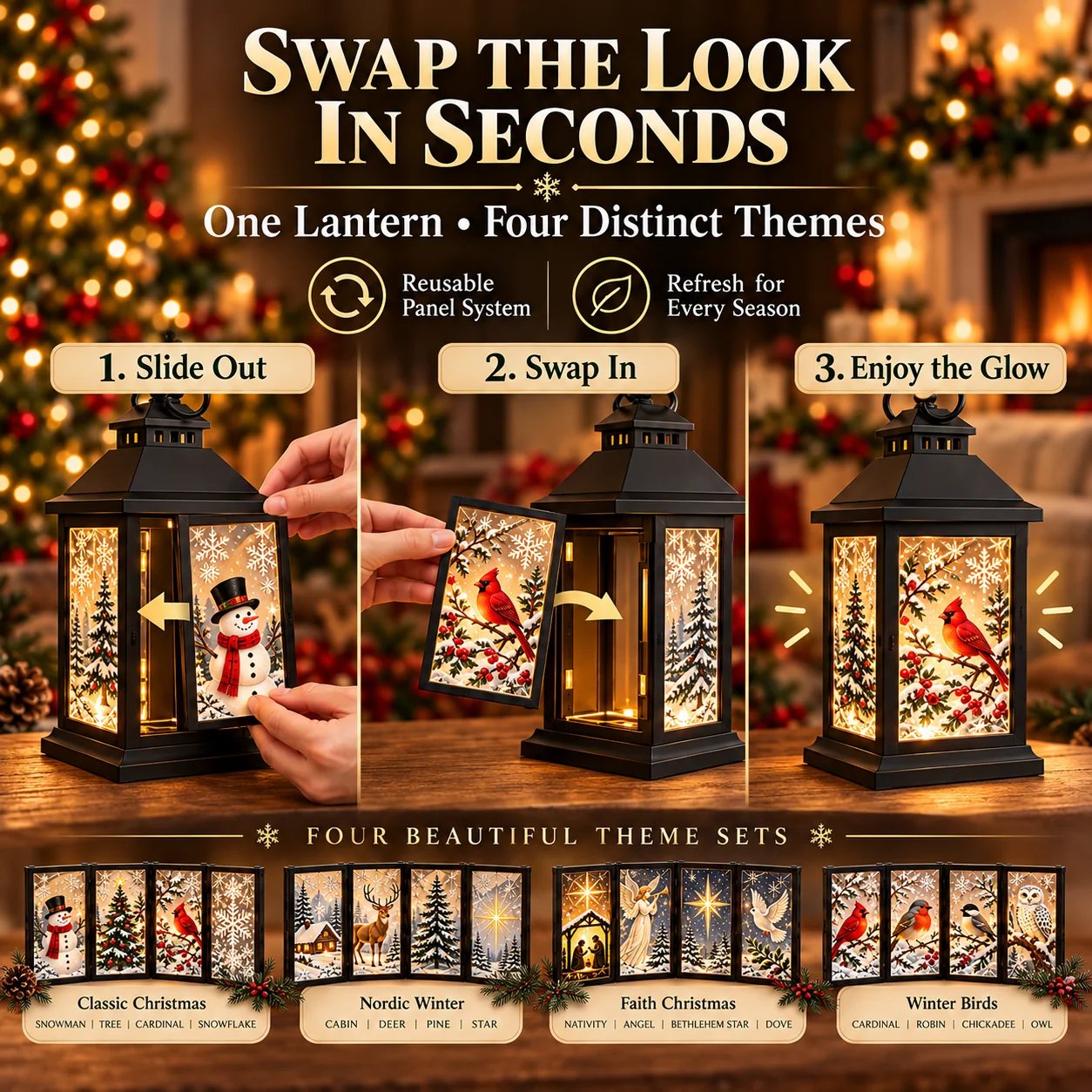 🏮Interchangeable Crystal Lantern – Light-Up Holiday Décor