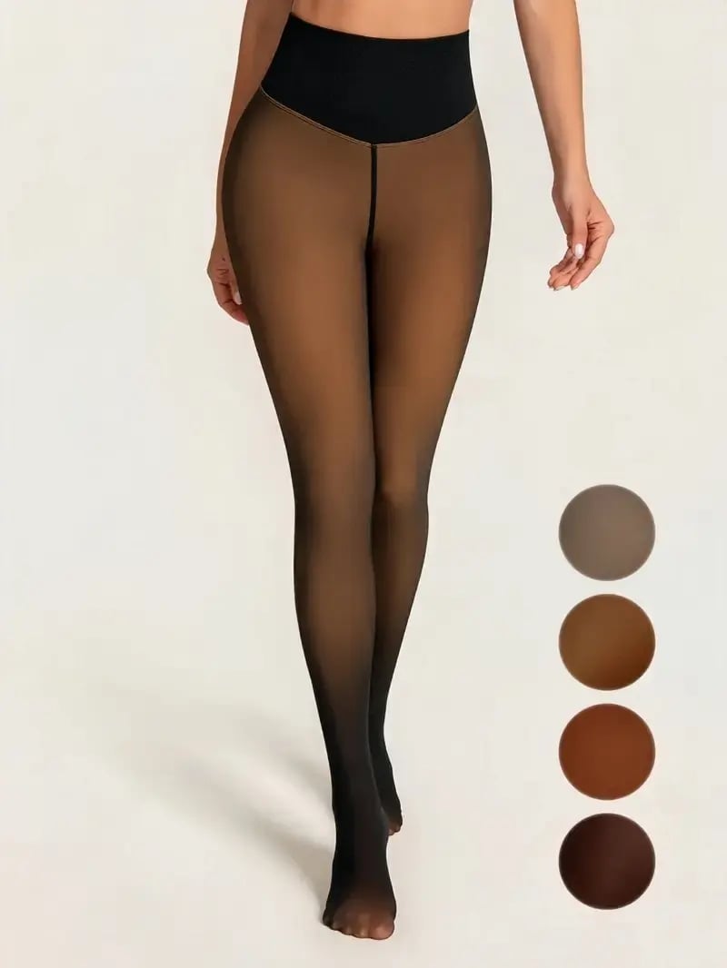 One-Seam Magic Fleece Lined Tights - Fake Translucent Winter Thermal Leggings (4 Shades)