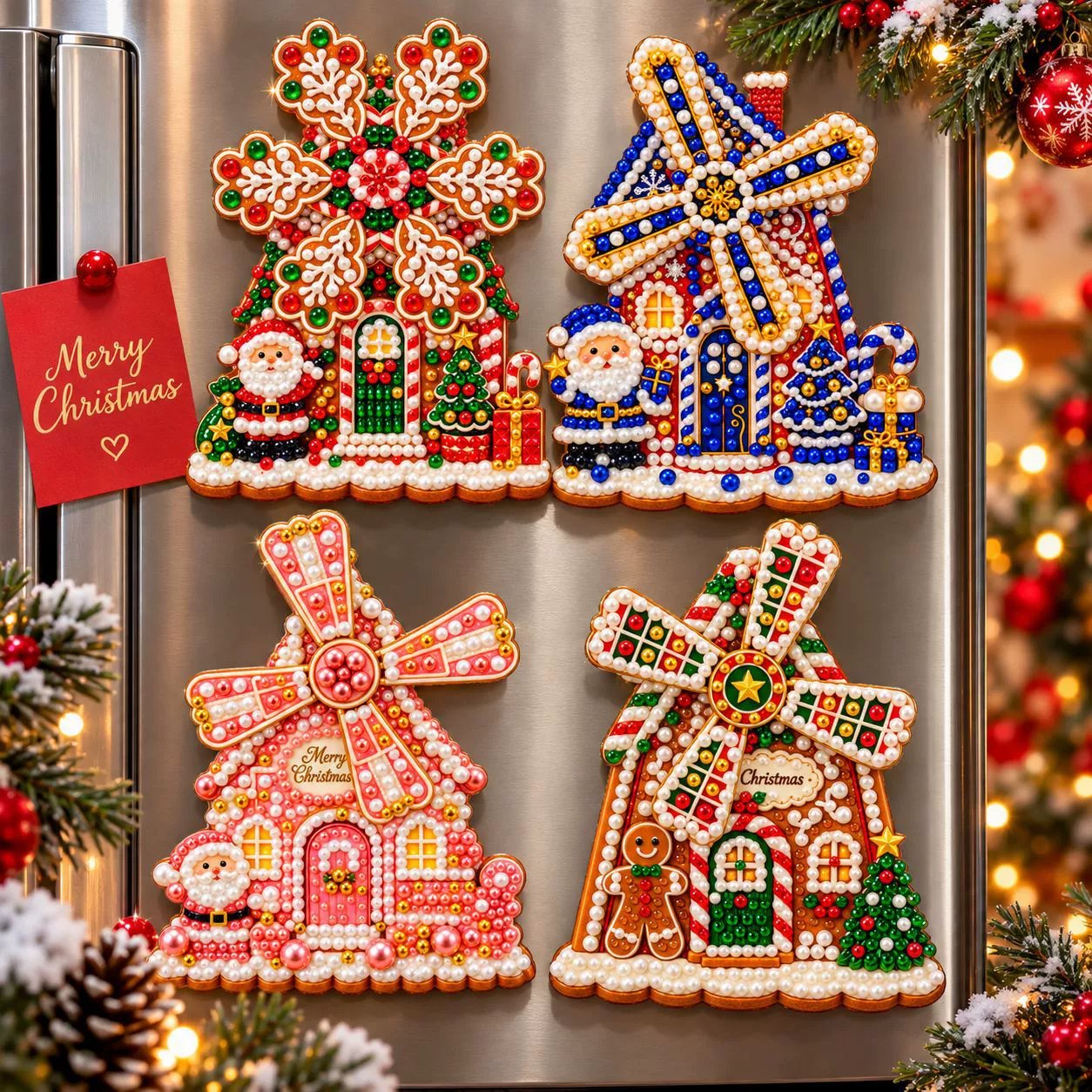 🎄 Wooden Christmas windmill decoration with rotating sails – 4 festive designs