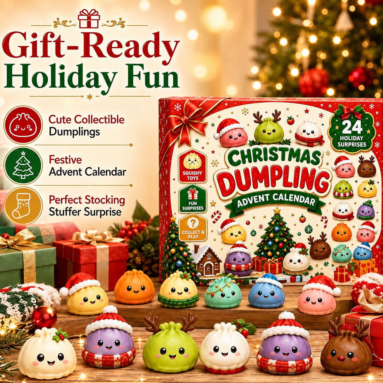 🎅2026 Christmas Squishy Advent Calendar - 24 Days Dumpling Squishies Toys