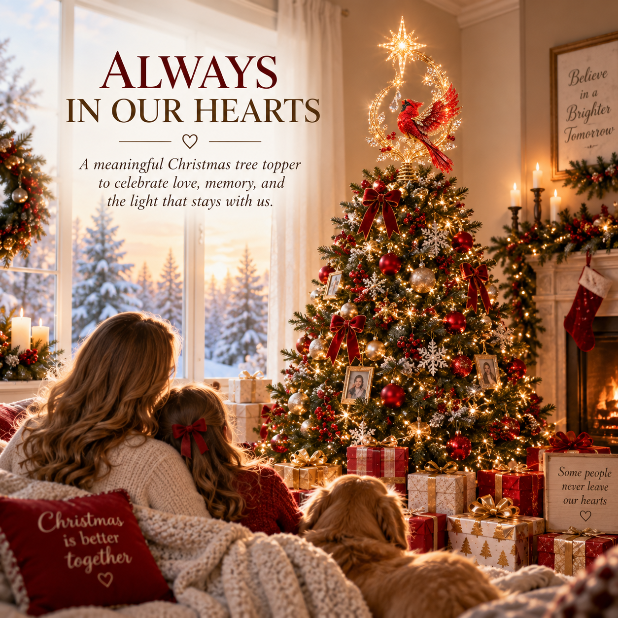 Family Christmas with Cardinal Heaven's Light Tree Topper