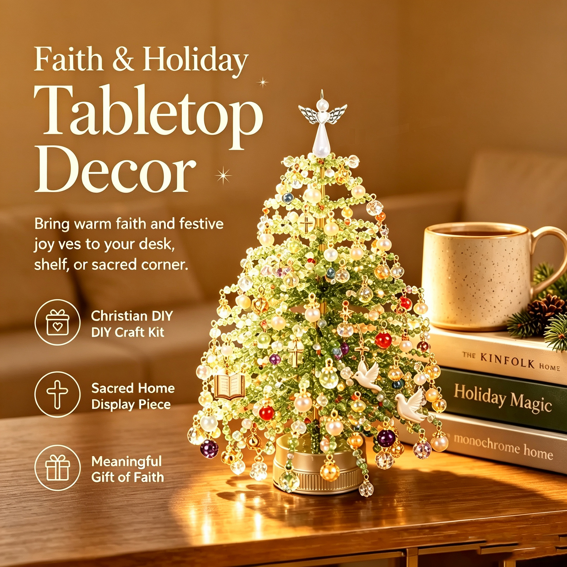🎅Merry Christmas Sale 70% OFF🎄Mini Tabletop DIY Beaded Tree Craft Kit | Handmade Holiday Home Decor
