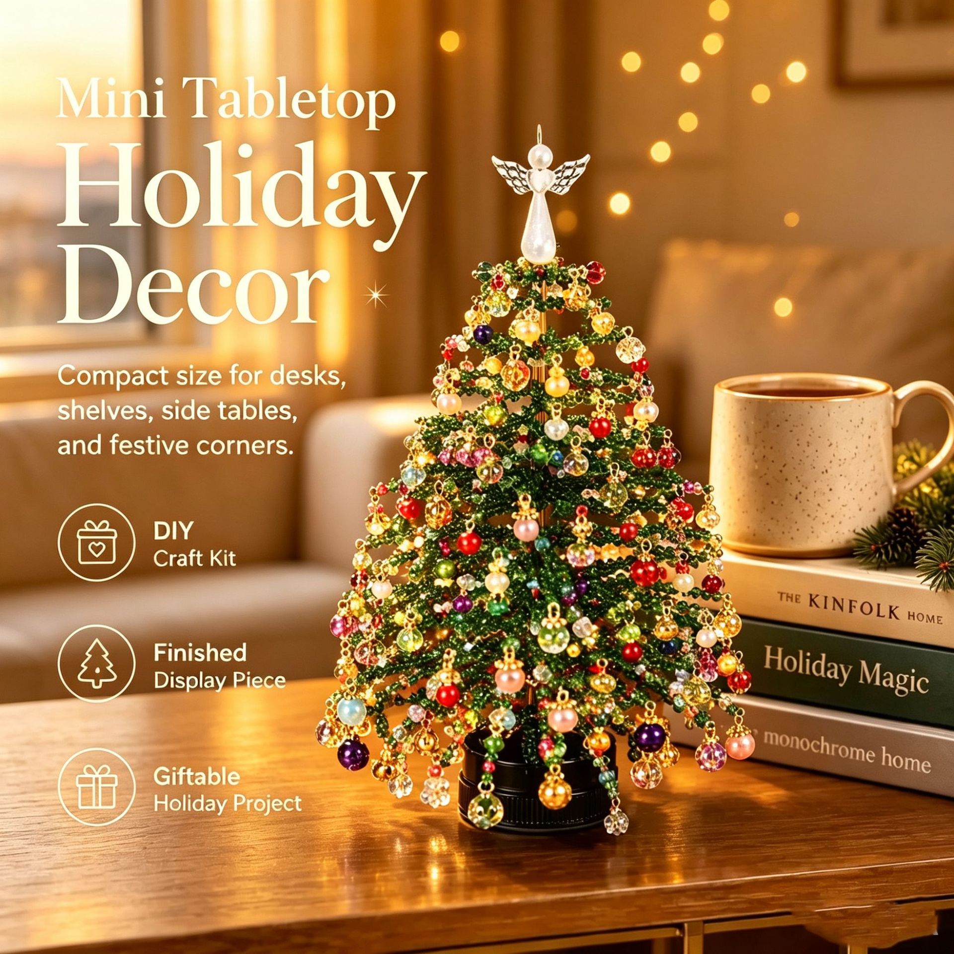 🎅Merry Christmas Sale 70% OFF🎄Mini Tabletop DIY Beaded Tree Craft Kit | Handmade Holiday Home Decor