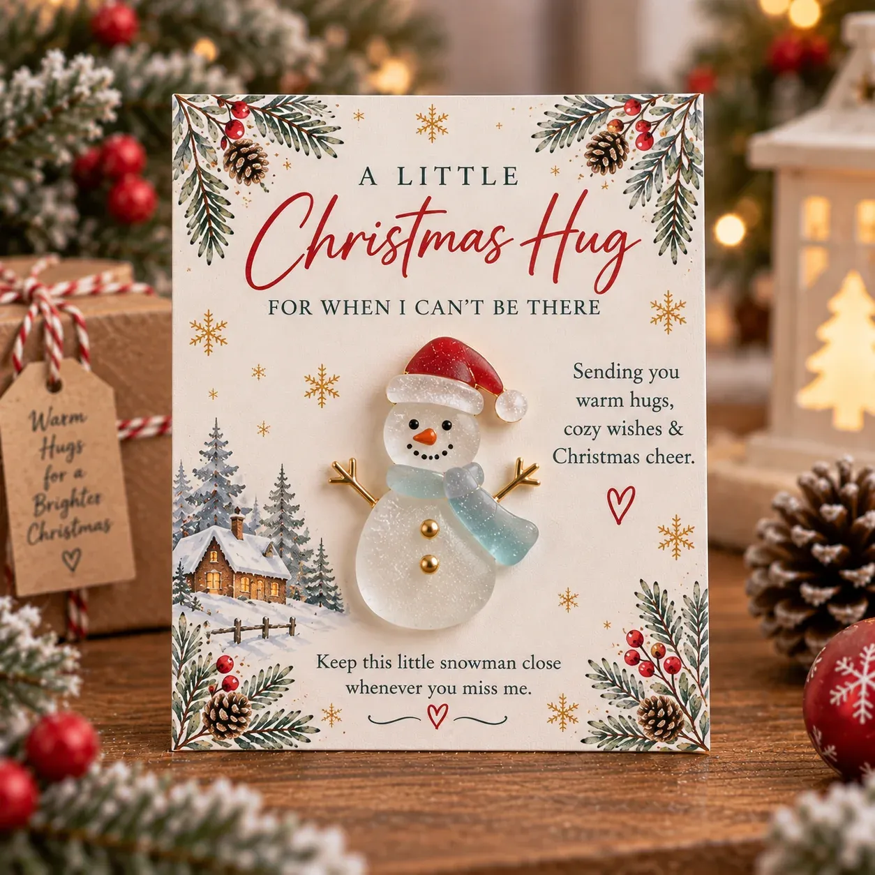 🎄 A Little Christmas Hug Keepsake Card | Removable Handmade Sea Glass Charm in 6 Heartwarming Designs ❤️