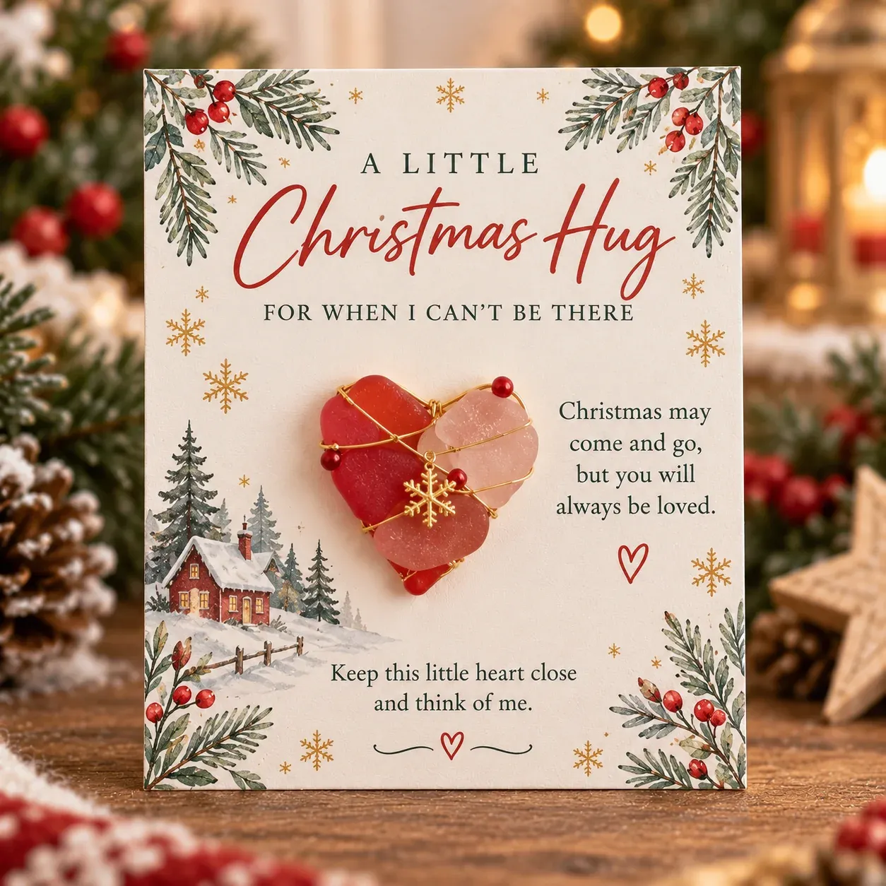 🎄 A Little Christmas Hug Keepsake Card | Removable Handmade Sea Glass Charm in 6 Heartwarming Designs ❤️