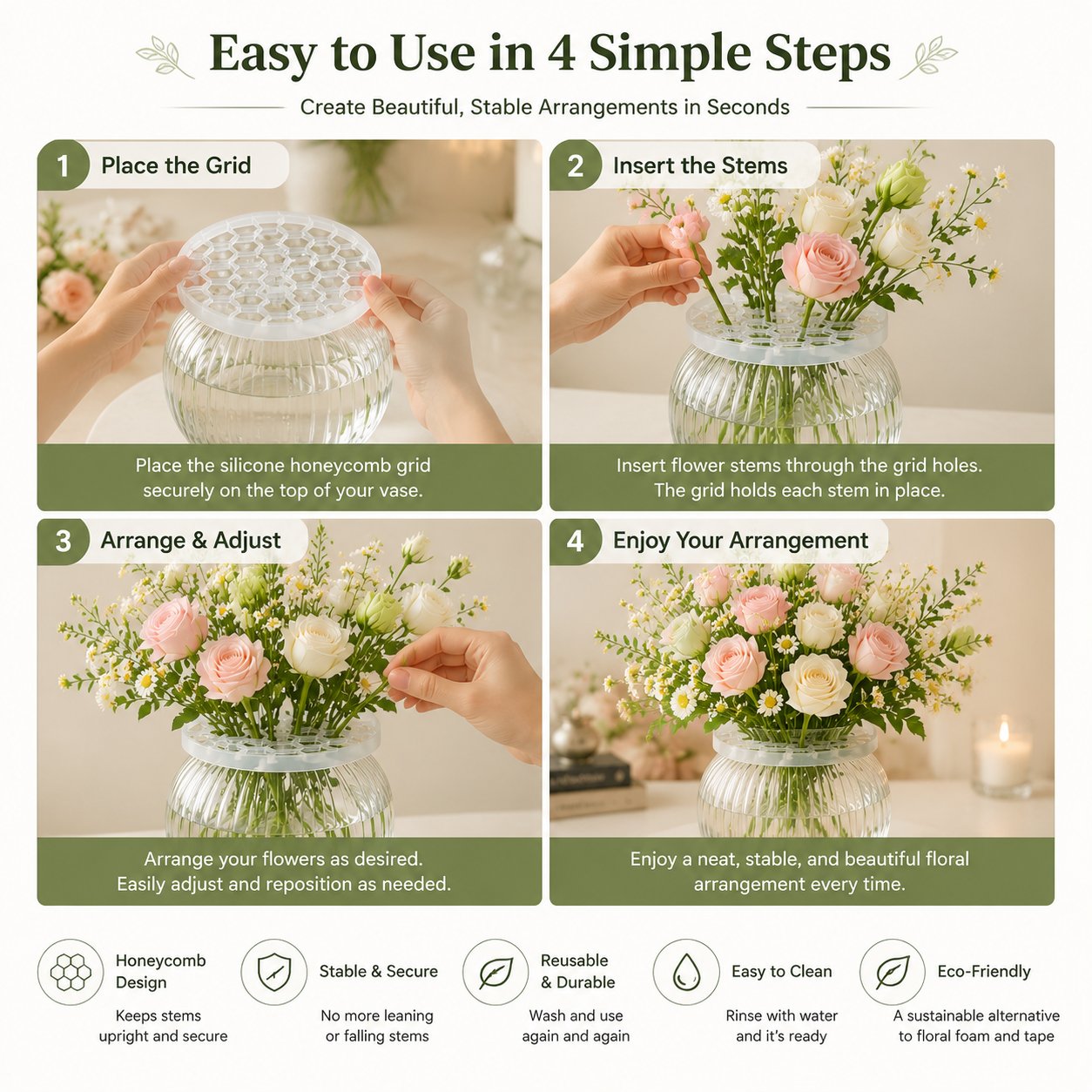 Silicone Honeycomb Flower Arrangement Grid Lid