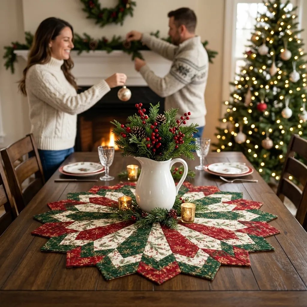 🎄Holiday Star Table Topper Quilting Template Set | DIY Sewing Kit, Not Finished Tablecloth
