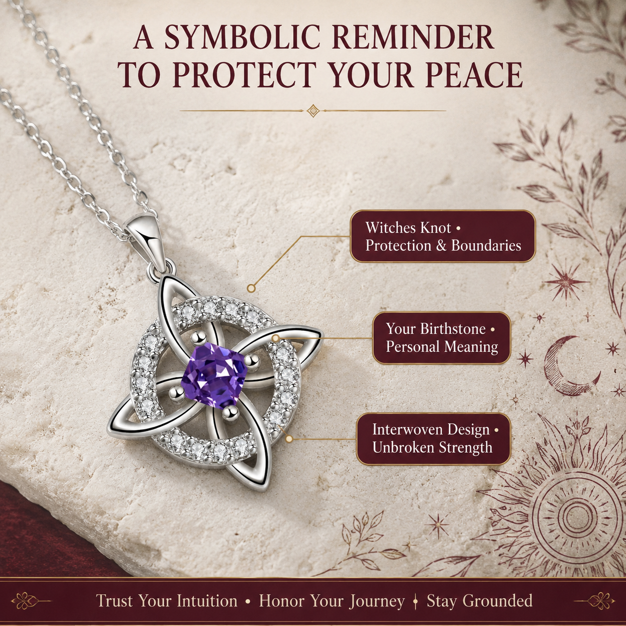 Mystical Birthstone Witches Knot Necklace🔮💞A Personal Symbol of Protection, Intuition & Inner Peace