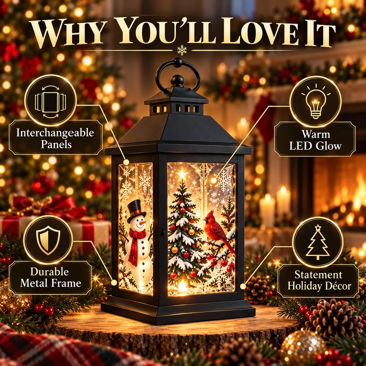 🏮Interchangeable Crystal Lantern – Light-Up Holiday Décor