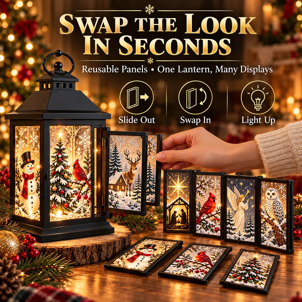 🏮Interchangeable Crystal Lantern – Light-Up Holiday Décor
