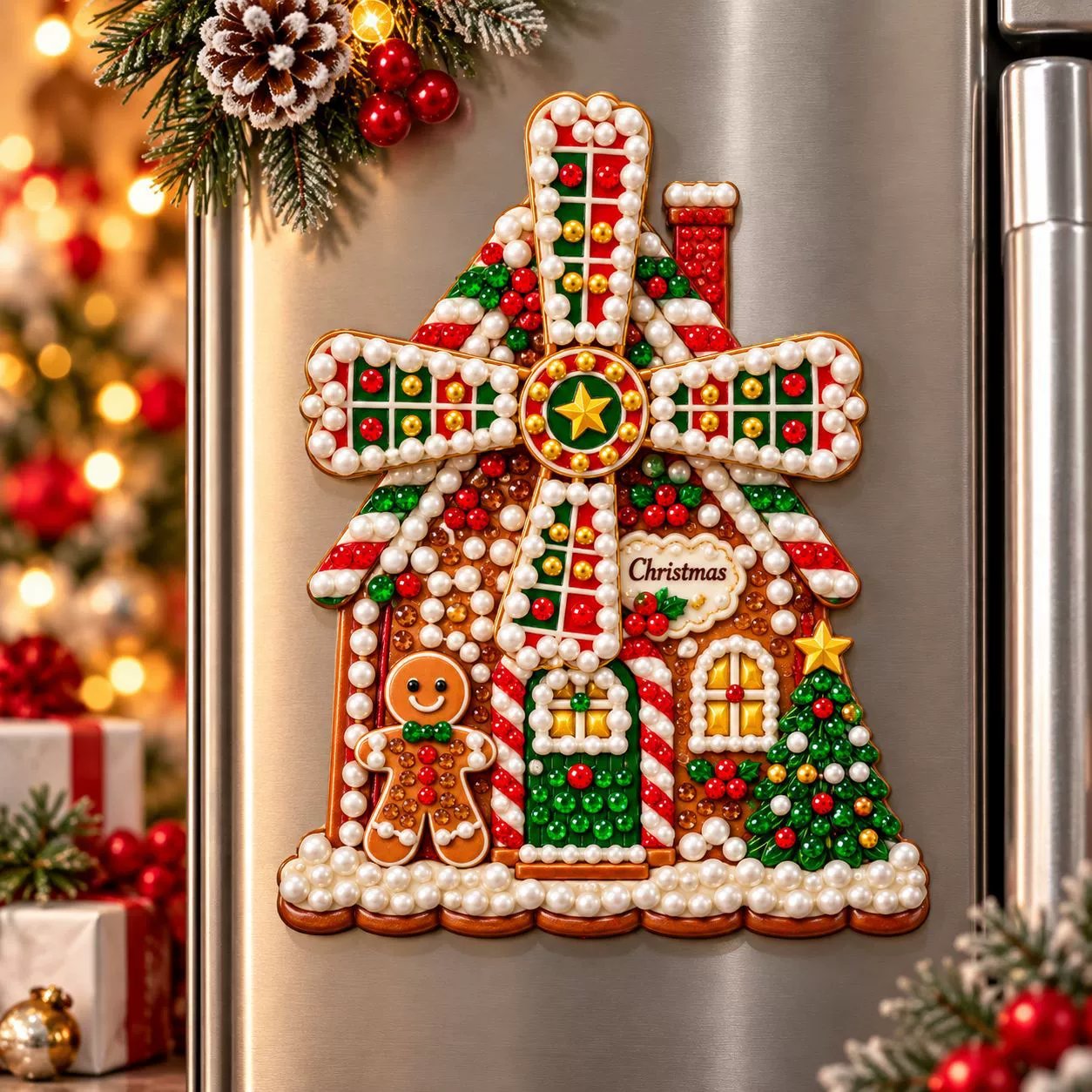 🎄 Wooden Christmas windmill decoration with rotating sails – 4 festive designs