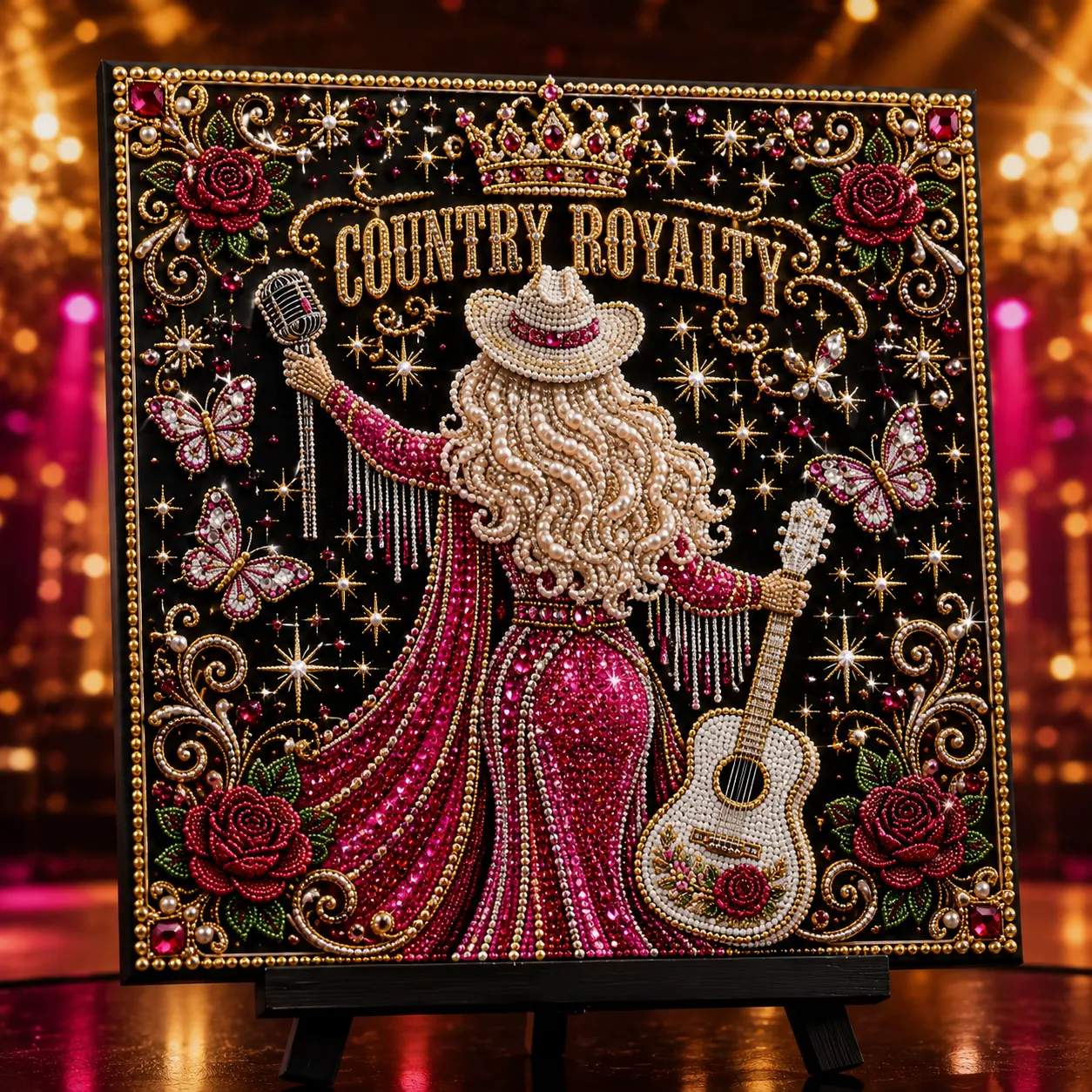 🎤 Premium 3D Pearl Country Music Tribute Art Kit | Luxury Flocked Canvas with Scratch-Resistant Non-Fading Acrylic Resin Pearls & Faceted Drills DIY Keepsake Decor 💎✨
