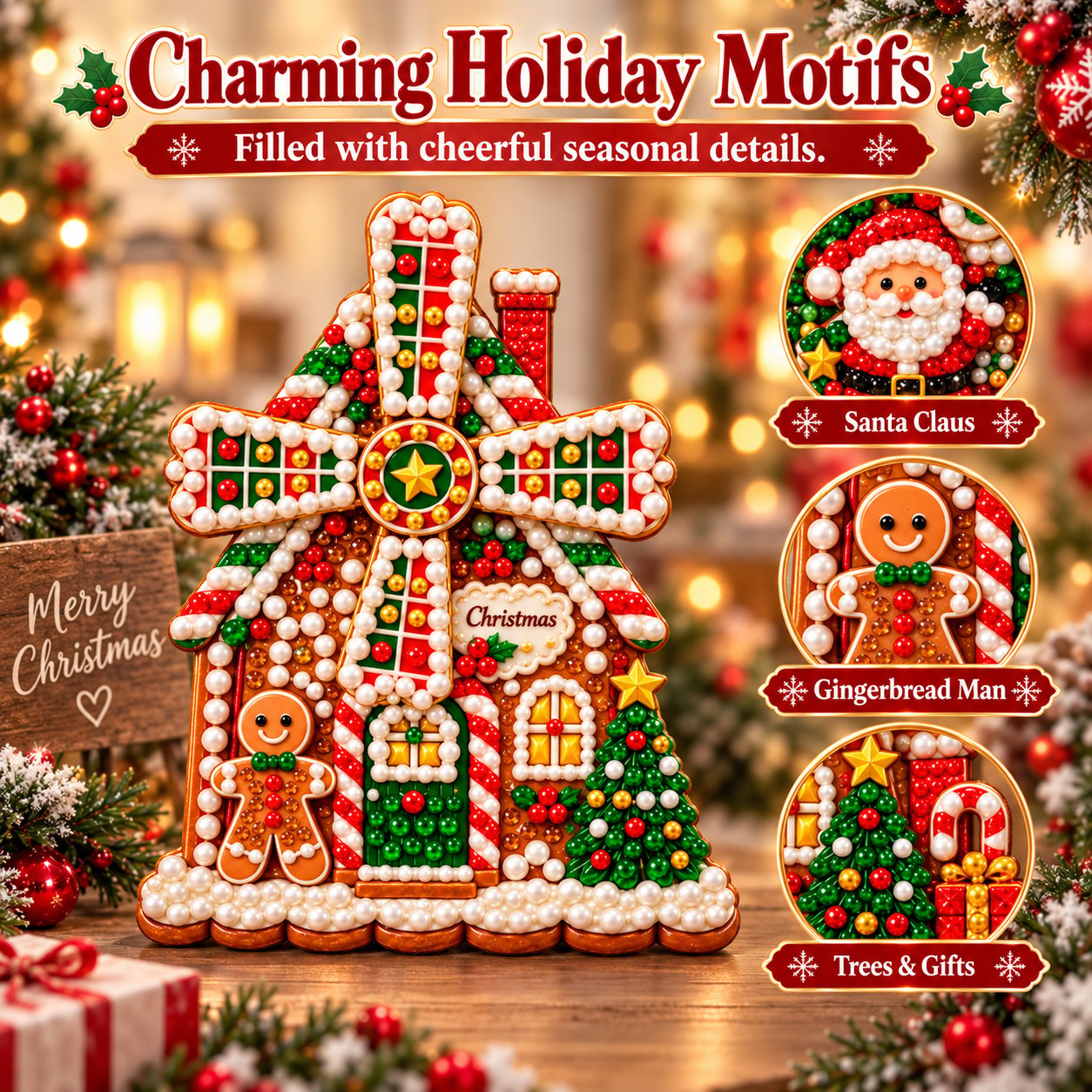 Festive wooden windmill product view