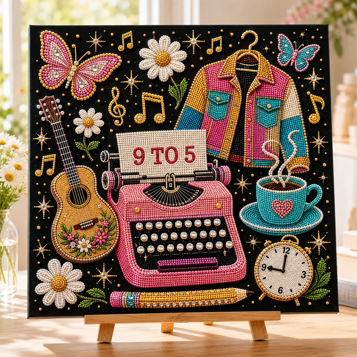 🎤 Premium 3D Pearl Country Music Tribute Art Kit | Luxury Flocked Canvas with Scratch-Resistant Non-Fading Acrylic Resin Pearls & Faceted Drills DIY Keepsake Decor 💎✨