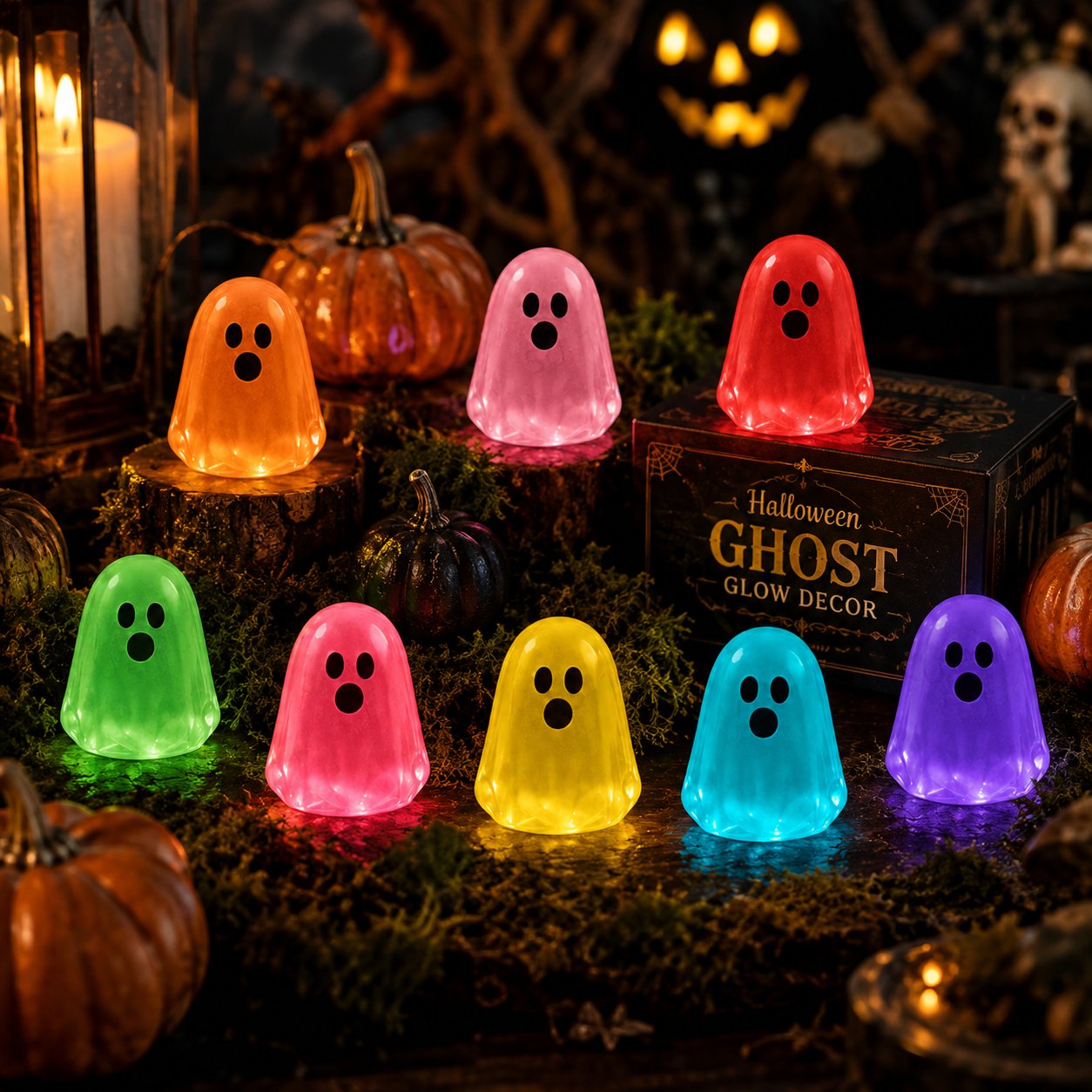💥👻 Glow-in-the-Dark Mini Ghosts – 8-Colour Halloween Mix