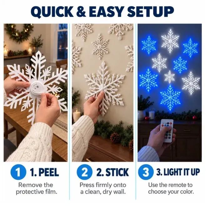 ⏳ Last Day 49% OFF – ❄️ LED Snowflake Wall Lights | 3D Christmas Snowflake Décor with Blue & White Glow, Remote Control & Magical Indoor Holiday Atmosphere ✨