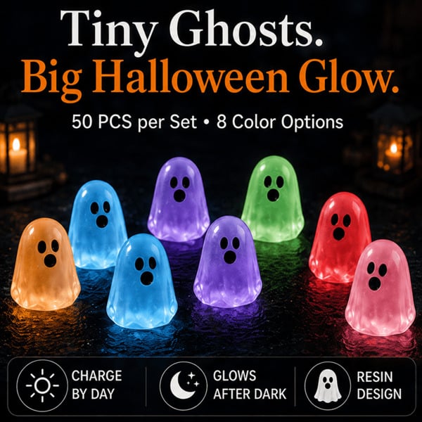 💥👻 Glow-in-the-Dark Mini Ghosts – 8-Colour Halloween Mix