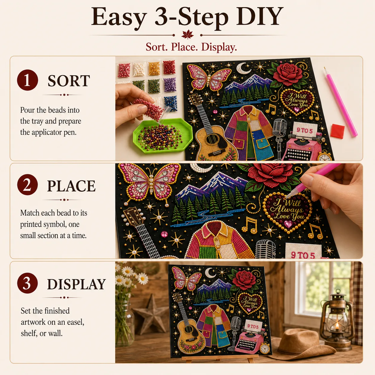 🎤 Premium 3D Pearl Country Music Tribute Art Kit | Luxury Flocked Canvas with Scratch-Resistant Non-Fading Acrylic Resin Pearls & Faceted Drills DIY Keepsake Decor 💎✨