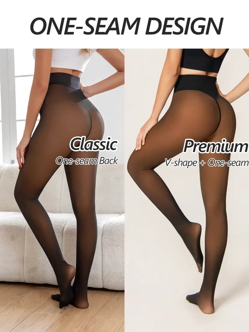 One-Seam Magic Fleece Lined Tights - Fake Translucent Winter Thermal Leggings (4 Shades)