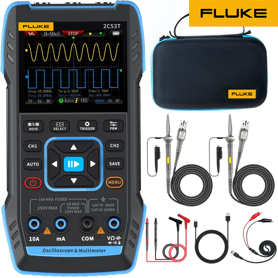 Fluke® 2C53T 50MHz 250MS/S Ruční 3v1 osciloskopový multimetr generátor signálu
