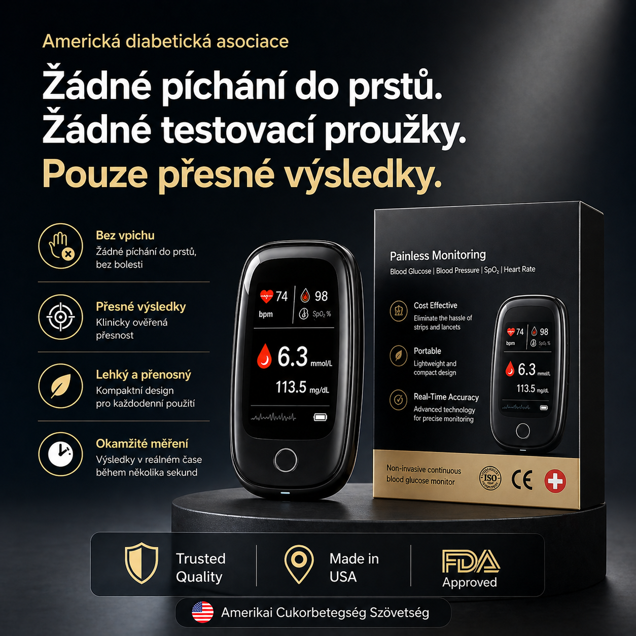 Nová generace měření bez bolesti 🔥 Bez vpichu · Bez proužků · Výsledek za 5 sekund