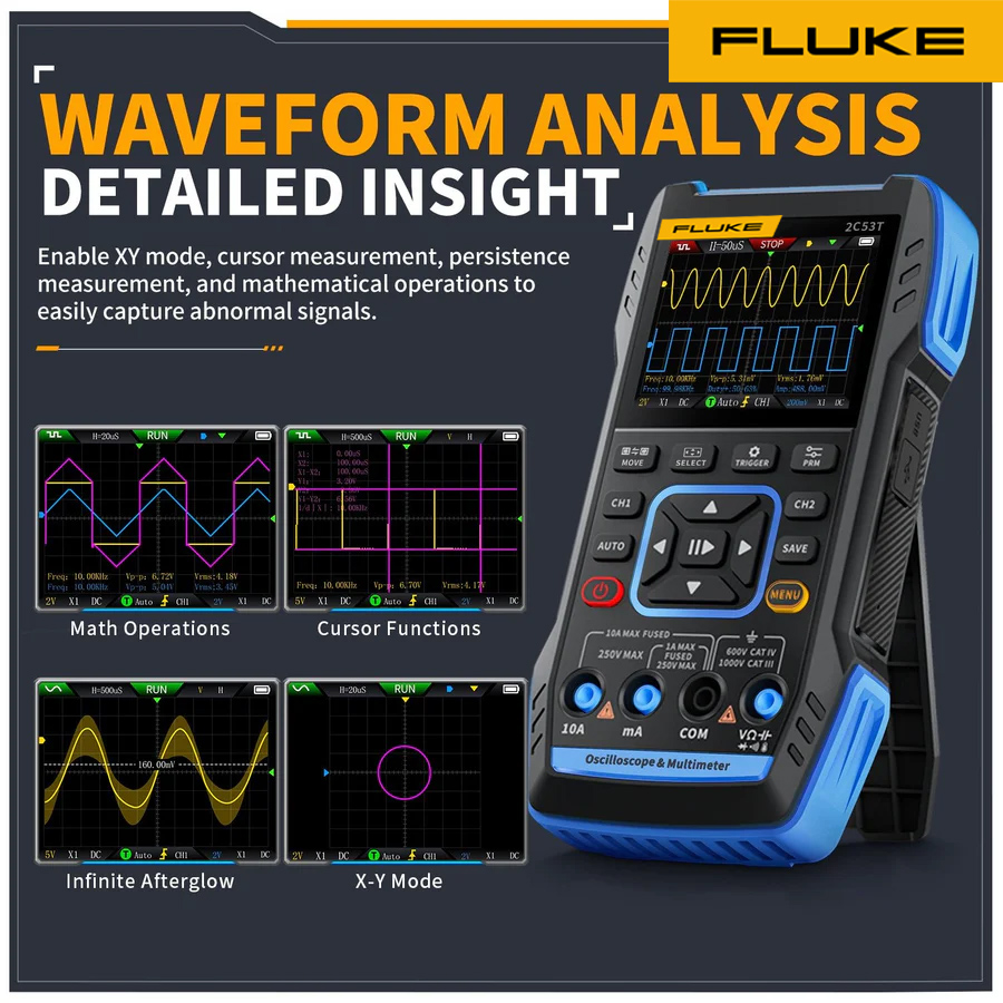Fluke® 2C53T 50MHz 250MS/S Ruční 3v1 osciloskopový multimetr generátor signálu