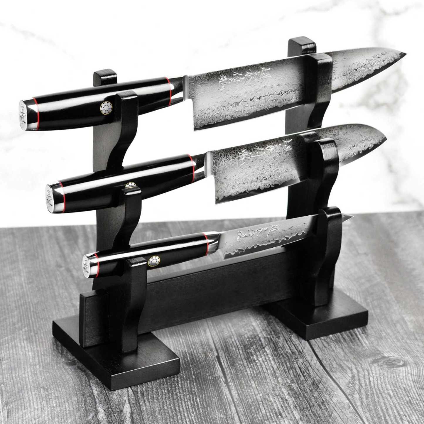 Conjunto de faca Yaxell Ypsilon SG2 de 3 peças com suporte para Katana japonês