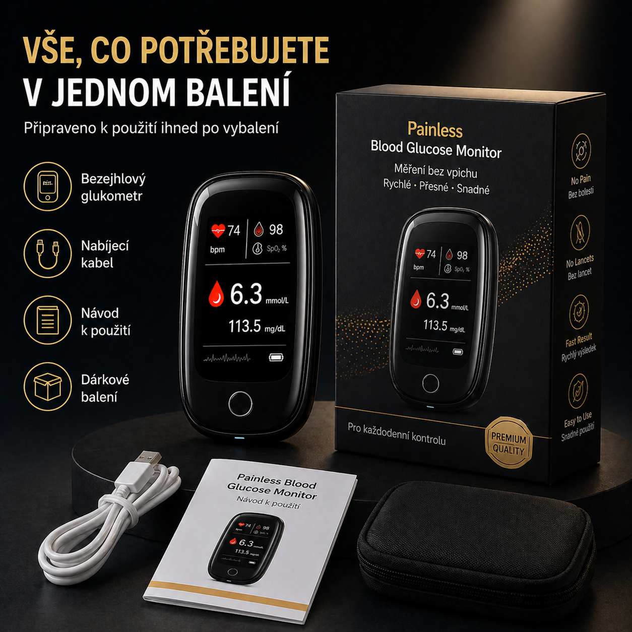 Nová generace měření bez bolesti 🔥 Bez vpichu · Bez proužků · Výsledek za 5 sekund