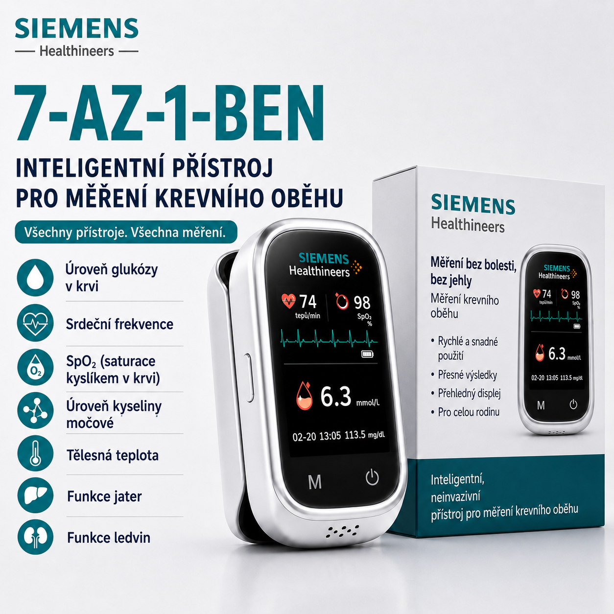 🩸 Siemens™ bezbolestný glukometr 11 v 1 Bez píchání do prstu • Bez testovacích proužků • Výsledek za pouhých 5 sekund